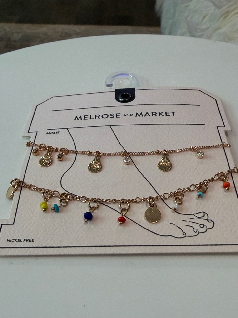 Melrose and Market Gold Charm Anklet Duo Multicolor Beads Nordstrom Brand New